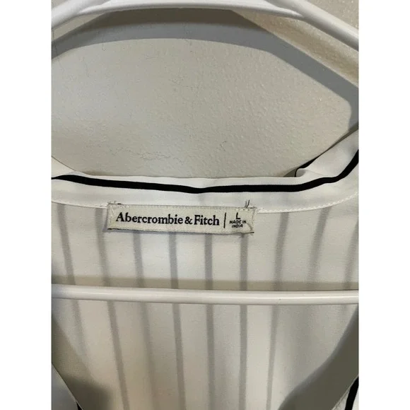 Abercrombie & Fitch Drapey Shirt Dress In White and Black Stripe Size Large - Picture 9 of 11